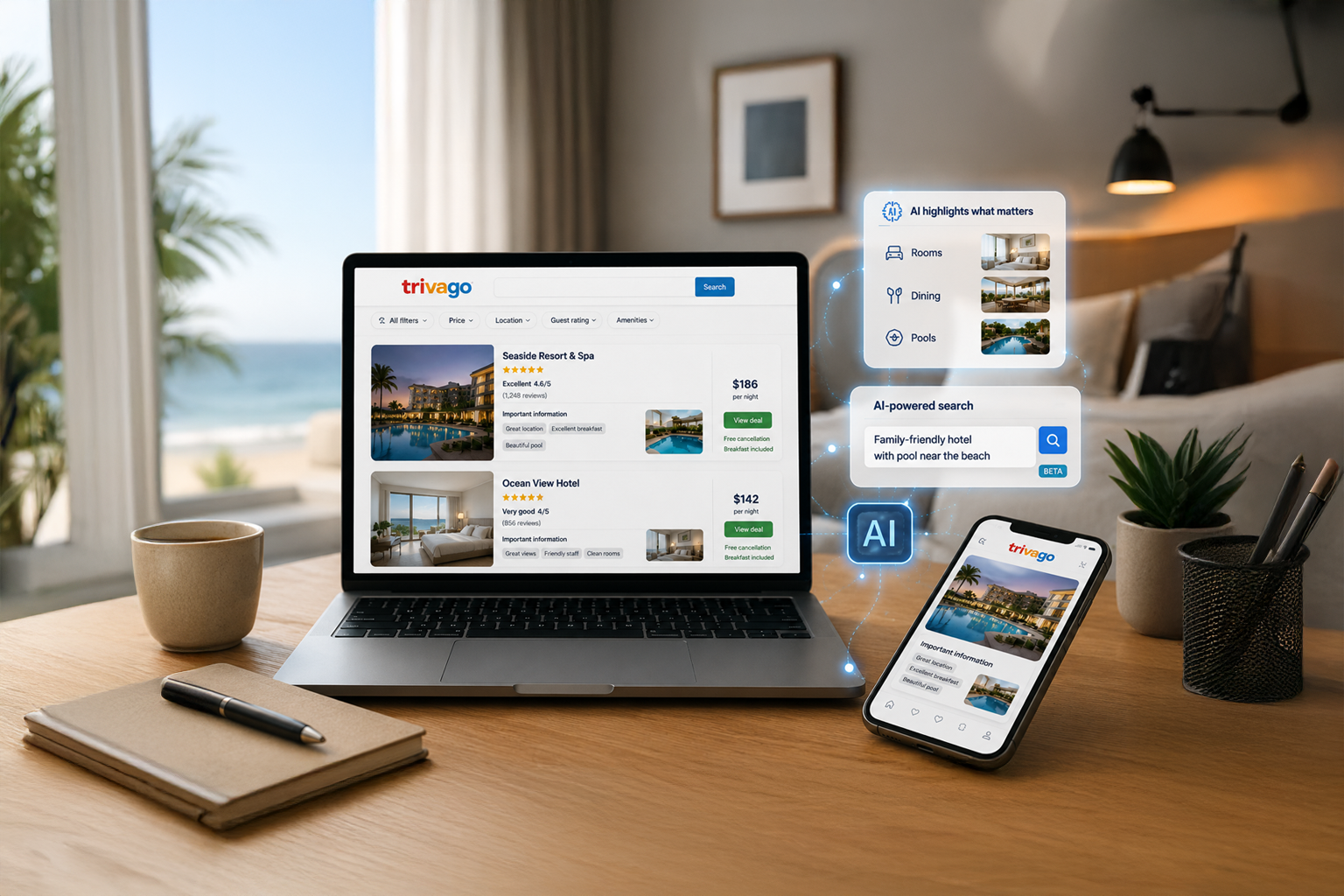 Trivago como um importante mecanismo de metabusca: IA e seu anúncio de hotel otimizado fazem toda a diferença