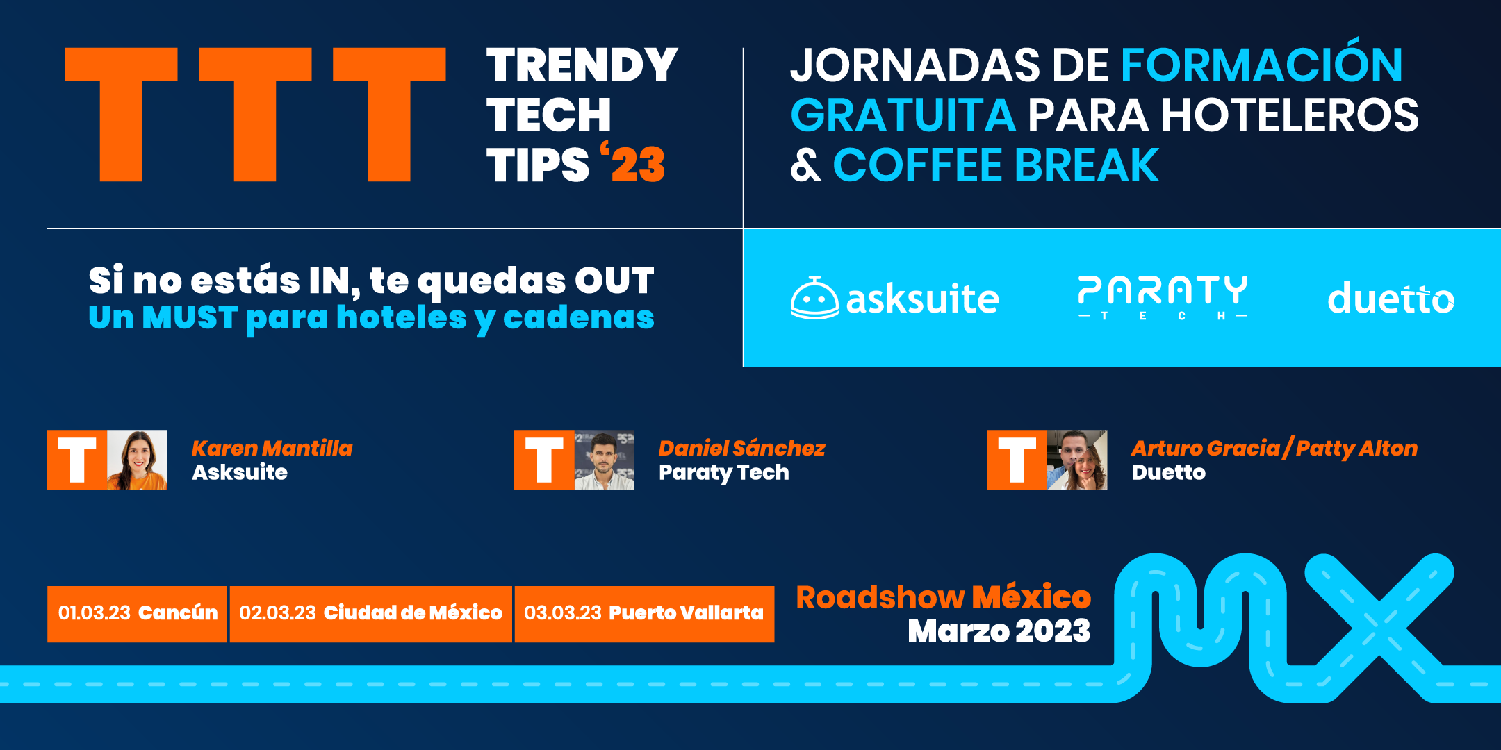 Paraty Tech, Asksuite e Duetto oferecem formação gratuita a hoteleiros em diferentes cidades do México durante a primeira semana de Março.