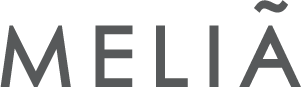 the word melia is written in white letters on a black background .