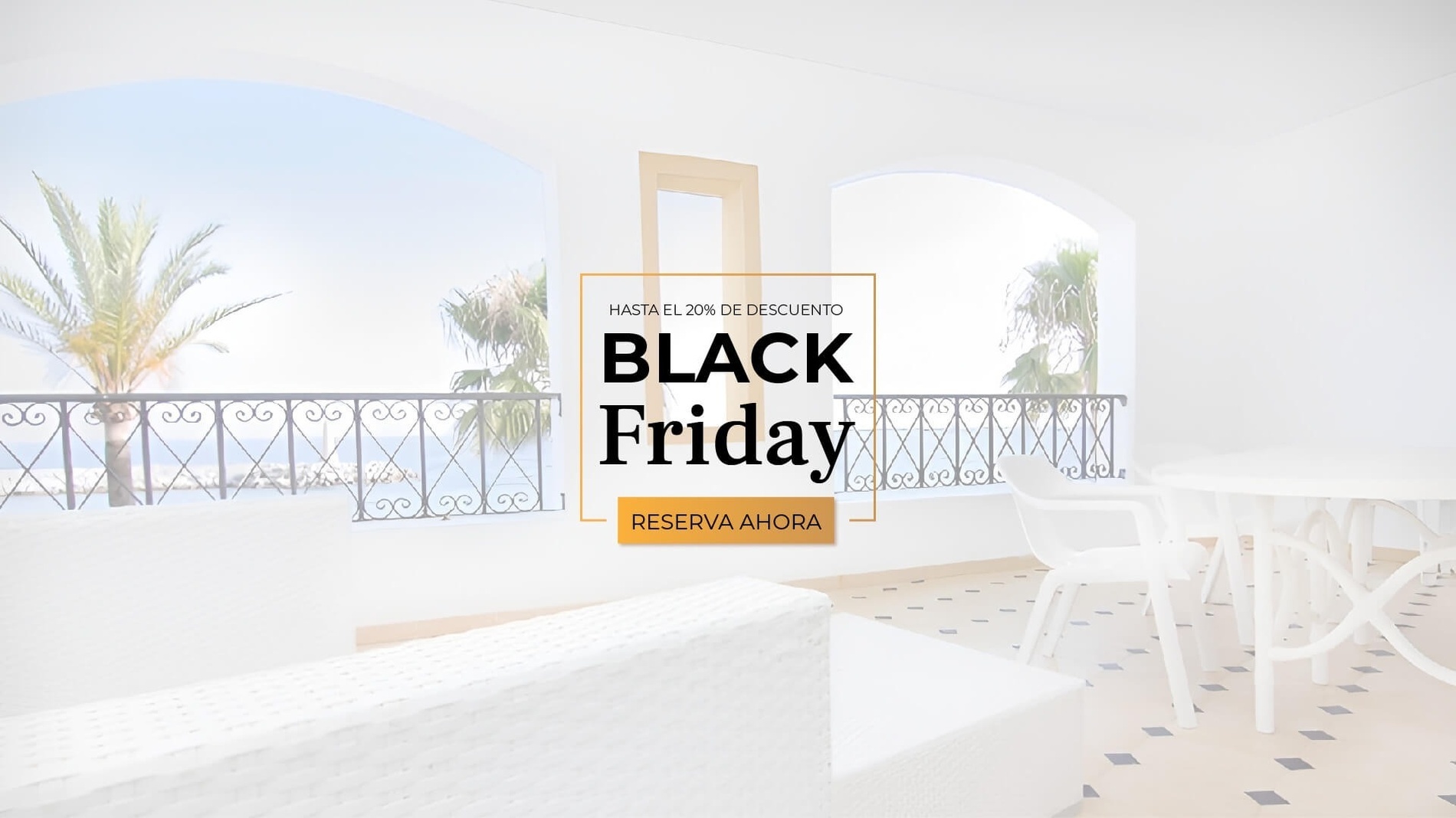 una habitación blanca con un cartel que dice black friday reserva ahora