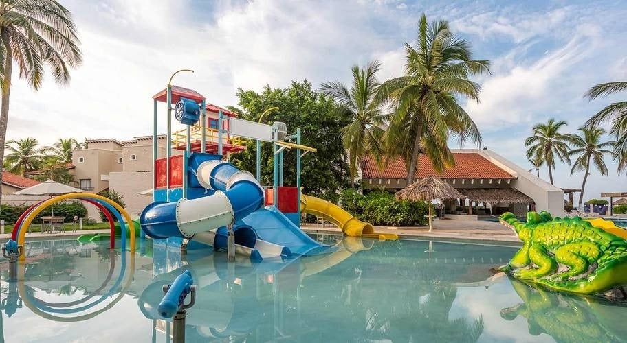 Water park with animal-shaped slides at Park Royal Beach Ixtapa