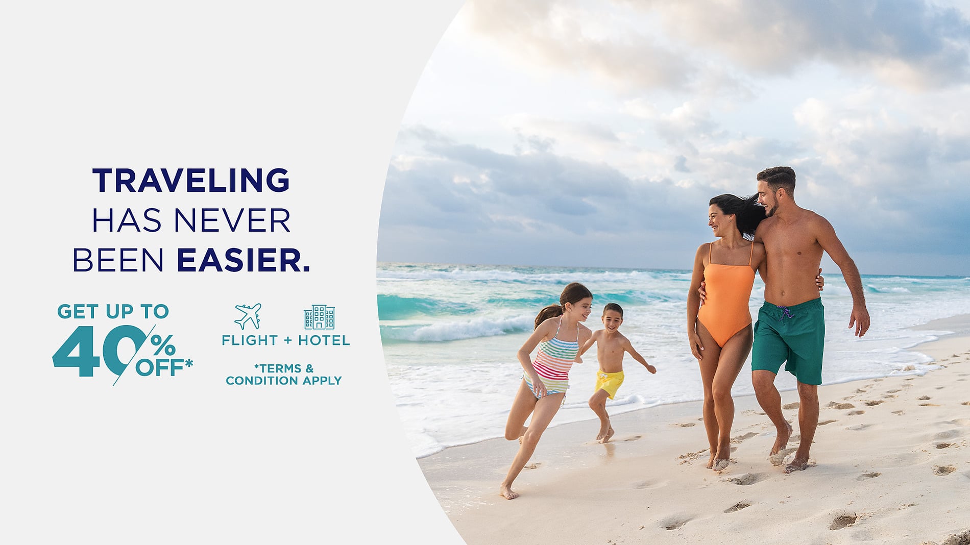 Family enjoying a beach vacation; Hotel Park Royal Beach Cancun | Mexican Caribbean | Official Web travel deals, 40% off.