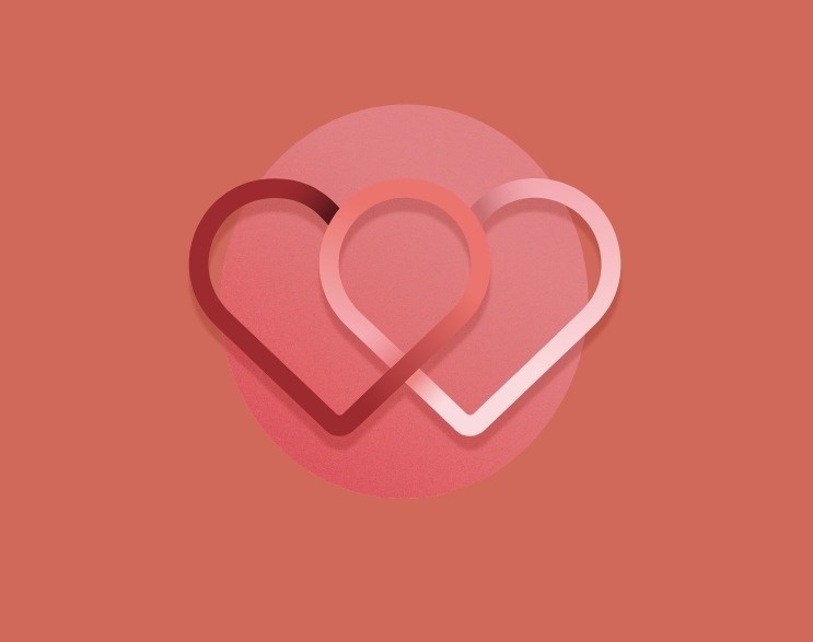 two hearts are intertwined on a pink background