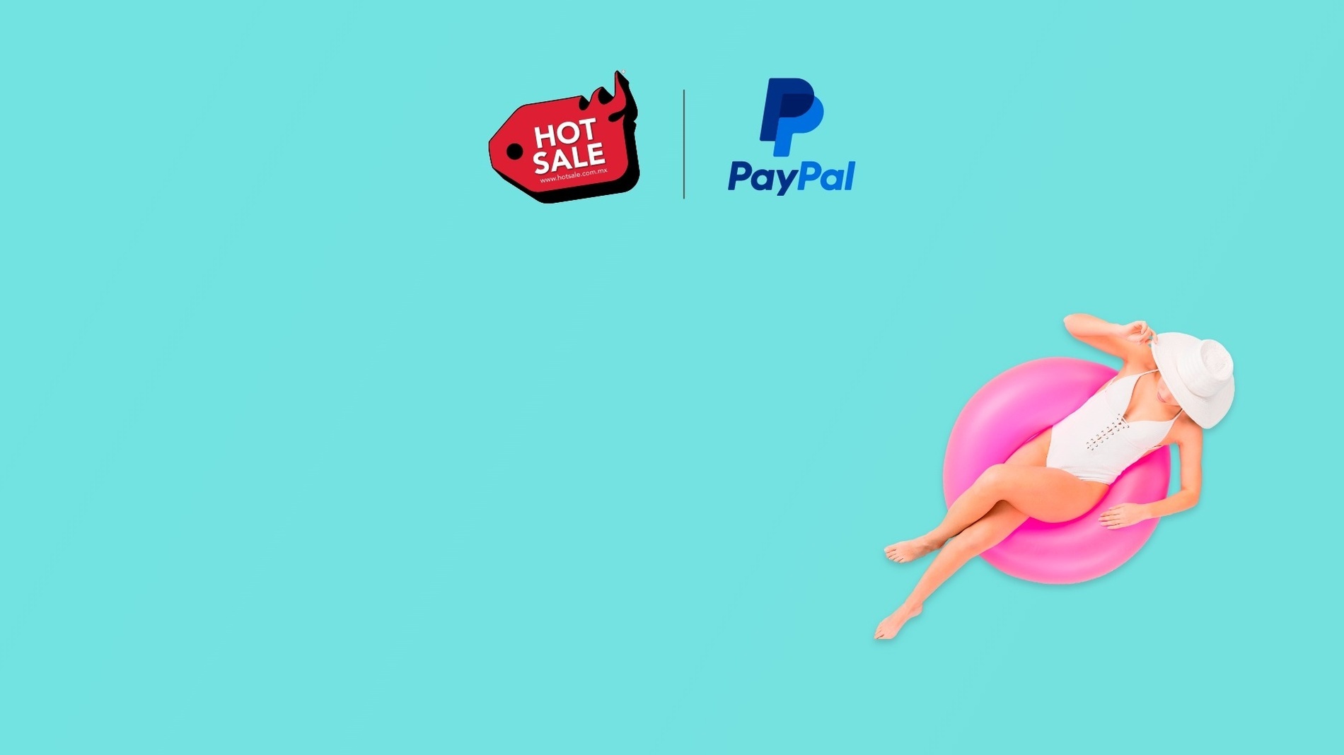 una mujer en un traje de baño flota en un anillo inflable junto a un logotipo de paypal