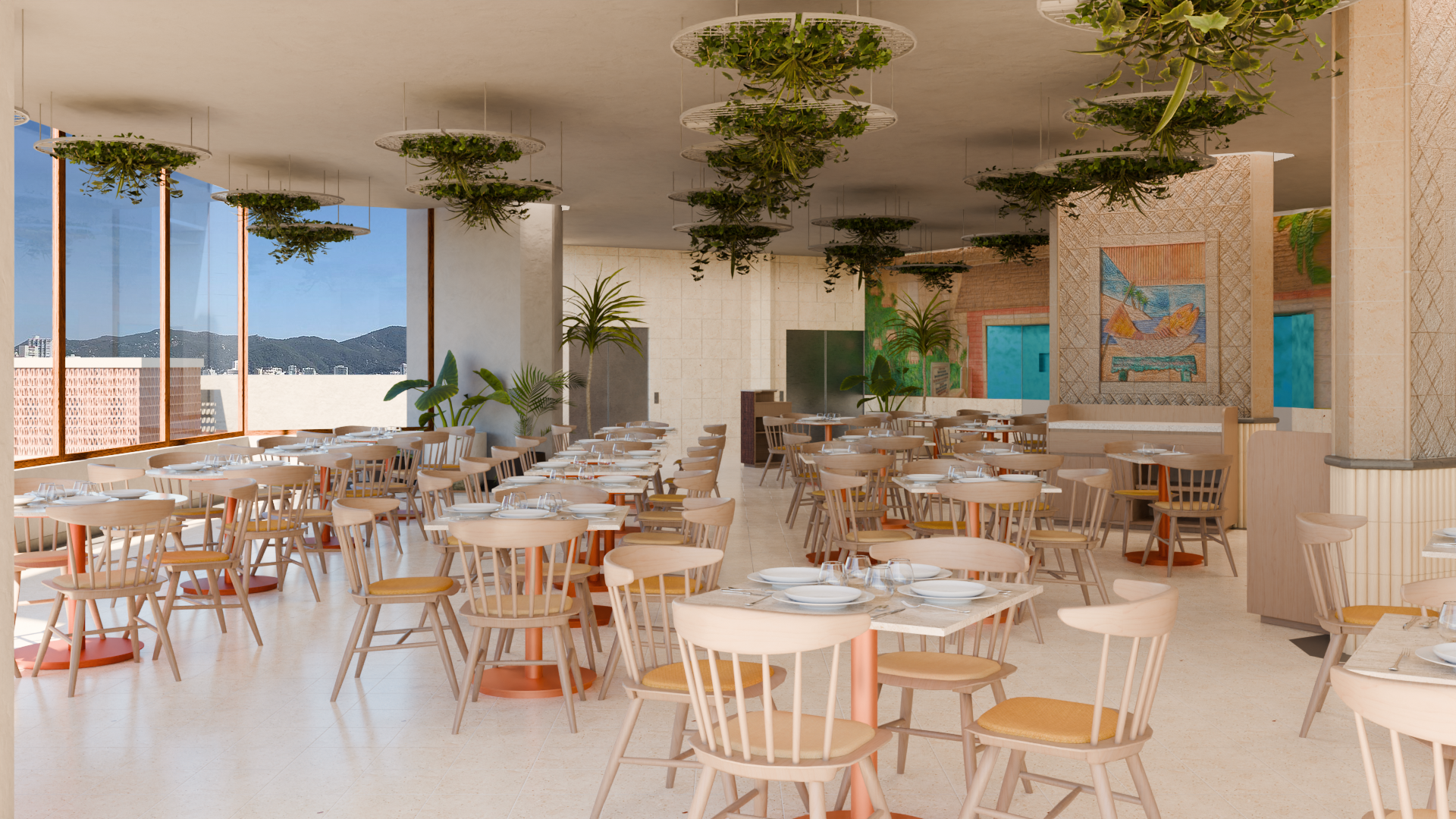 Veranda Restaurant, decorated with fruit mosaics of the Hotel Park Royal Beach Acapulco