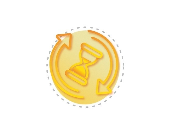 a hourglass and arrows in a circle on a white background