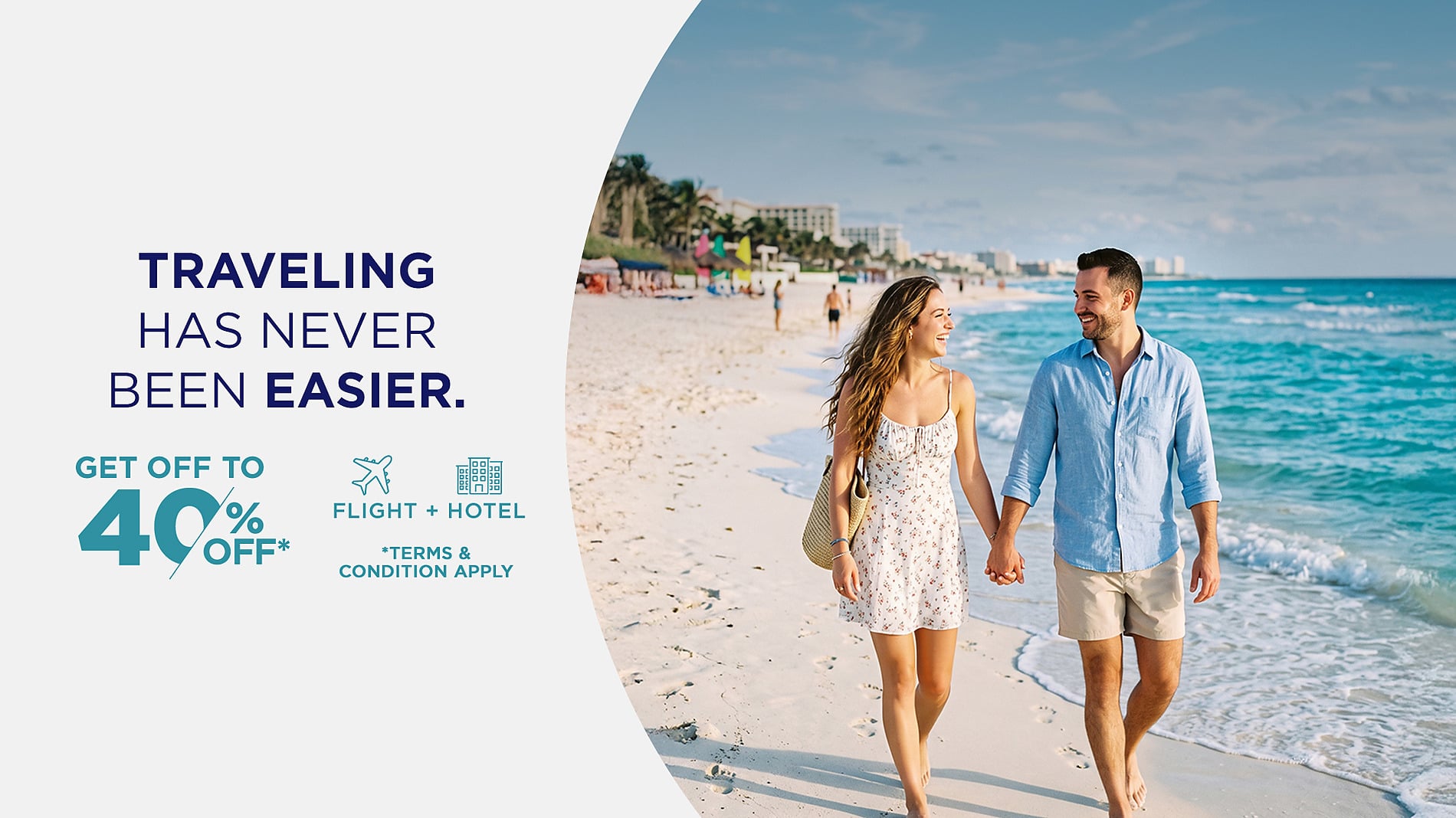 Couple walking on beach, Park Royal: Corpo with 40% off.