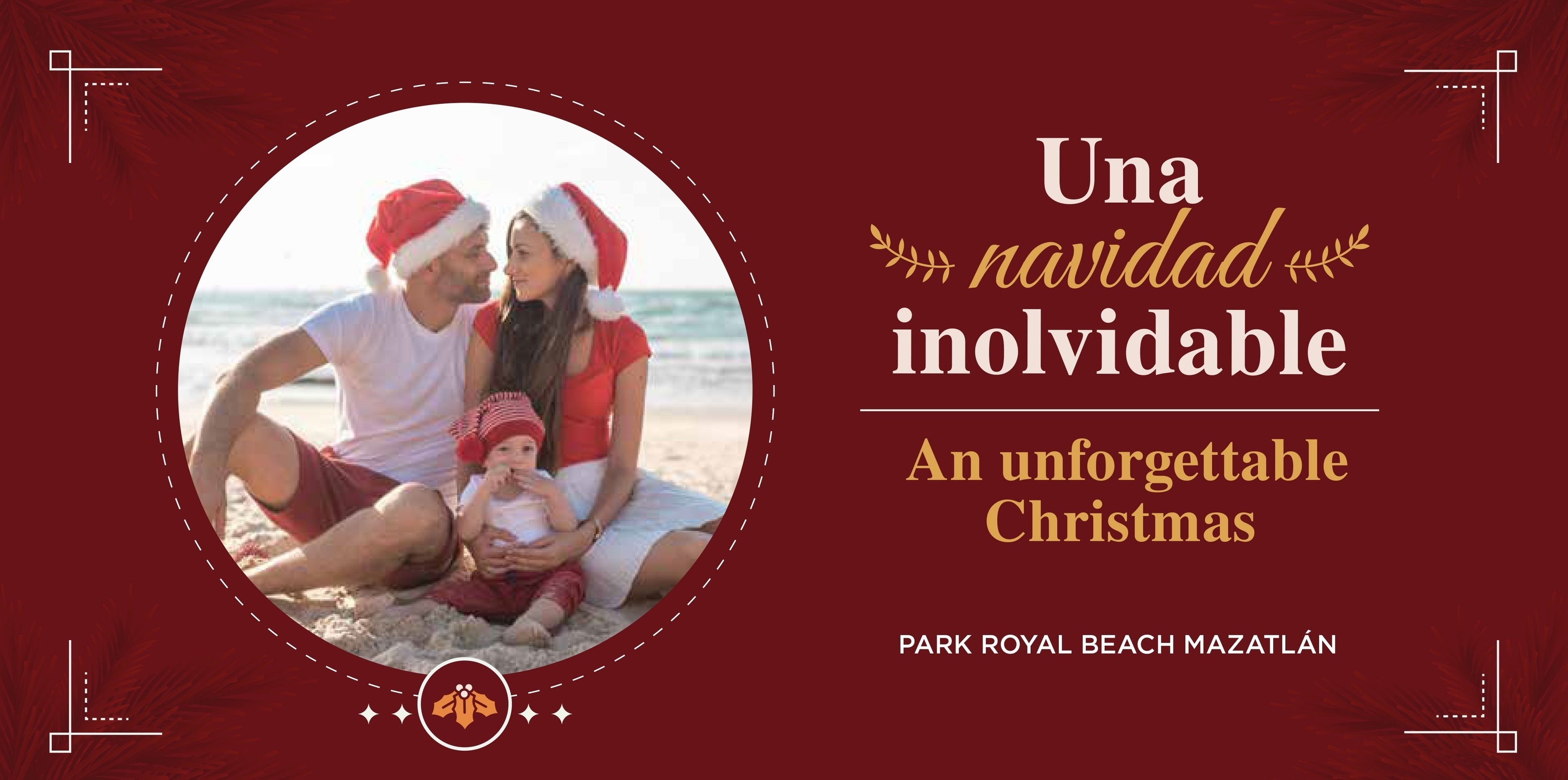 una tarjeta de navidad con una familia en la playa