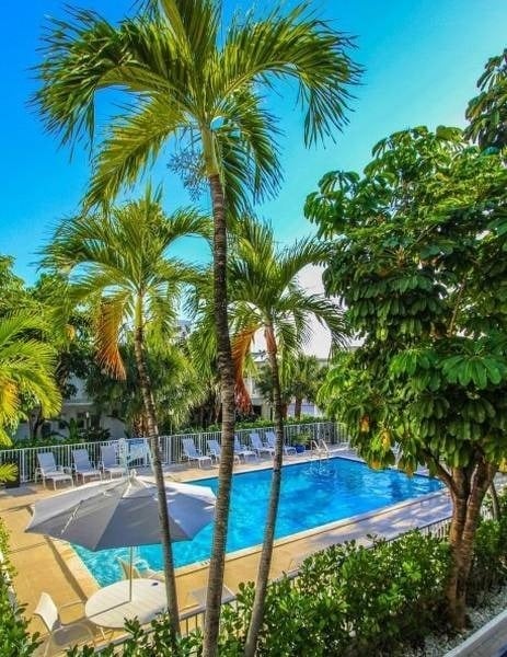 Terraza solarium rodeada con palmeras en Park Royal Miami Beach