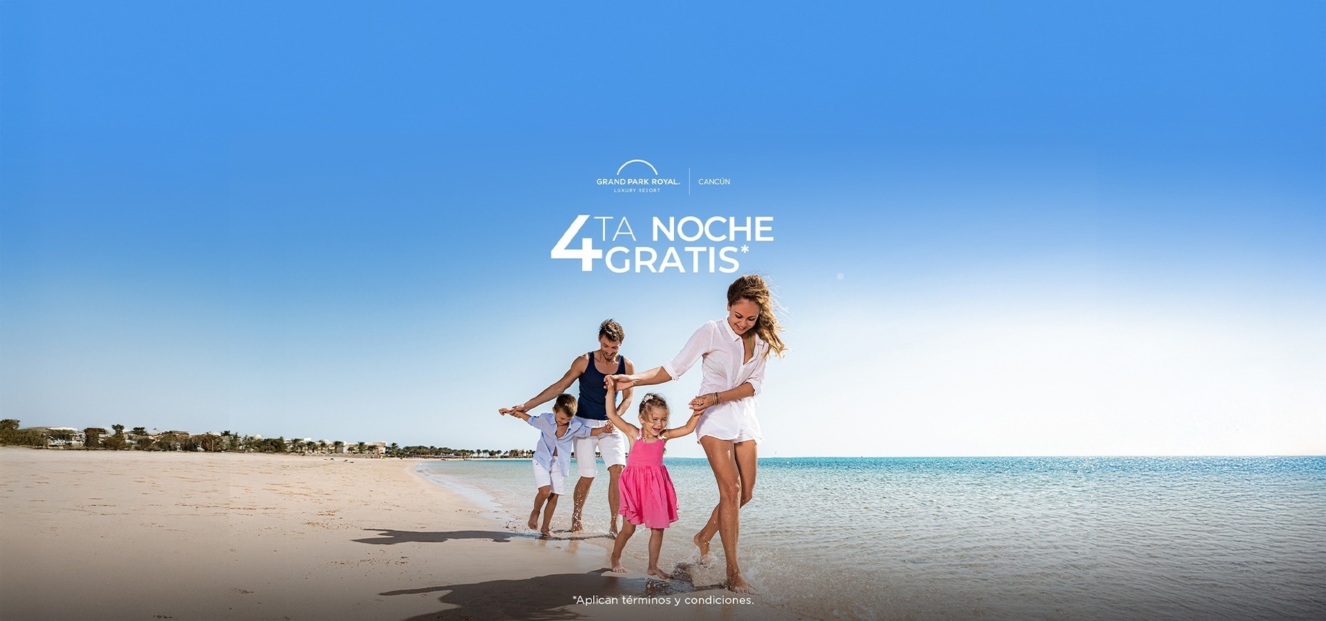 un cartel que dice 4ta noche gratis con una familia en la playa