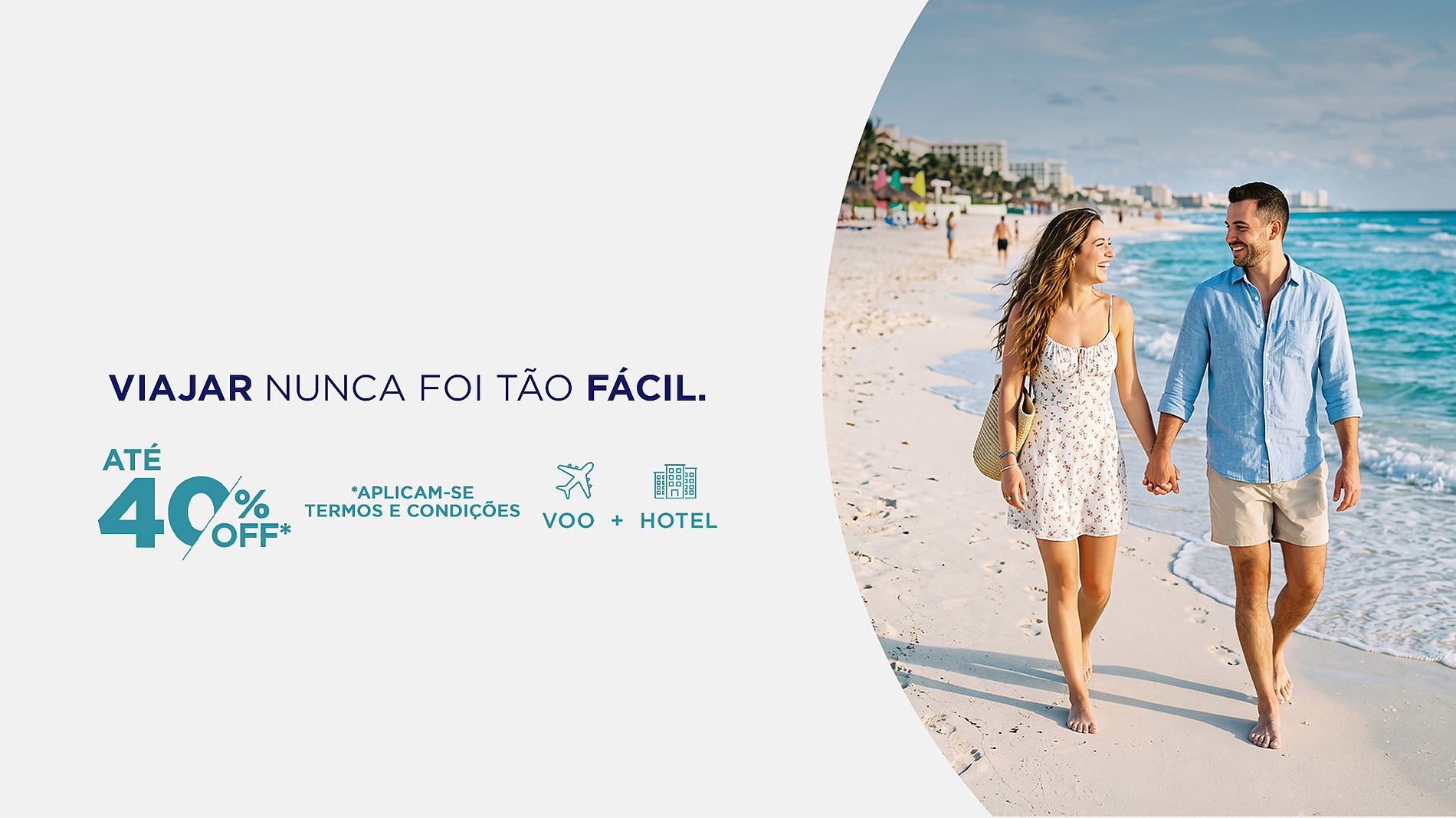 Casal em praia com promoção de viagem: até 40% OFF em Park Royal: Corpo.