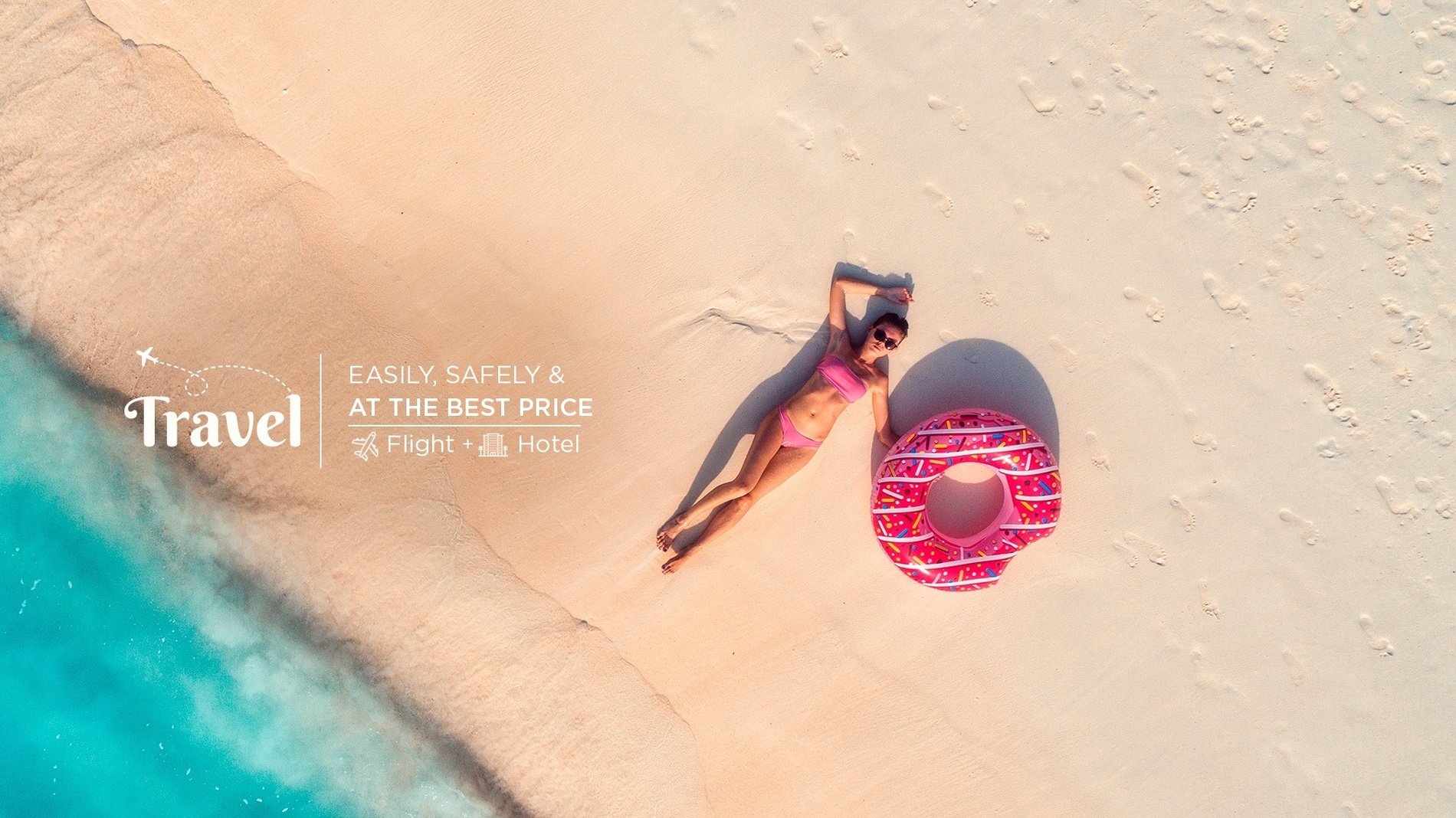 a woman in a bikini is laying on the beach with a donut float