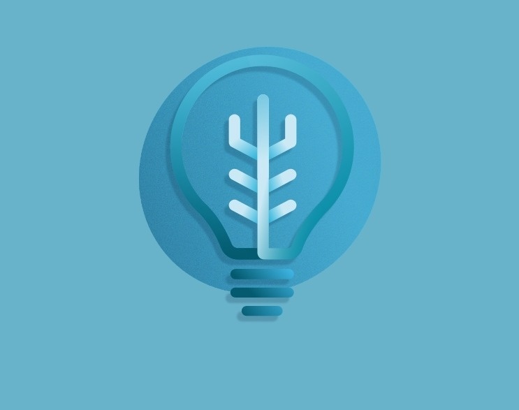 a blue light bulb with a tree inside of it