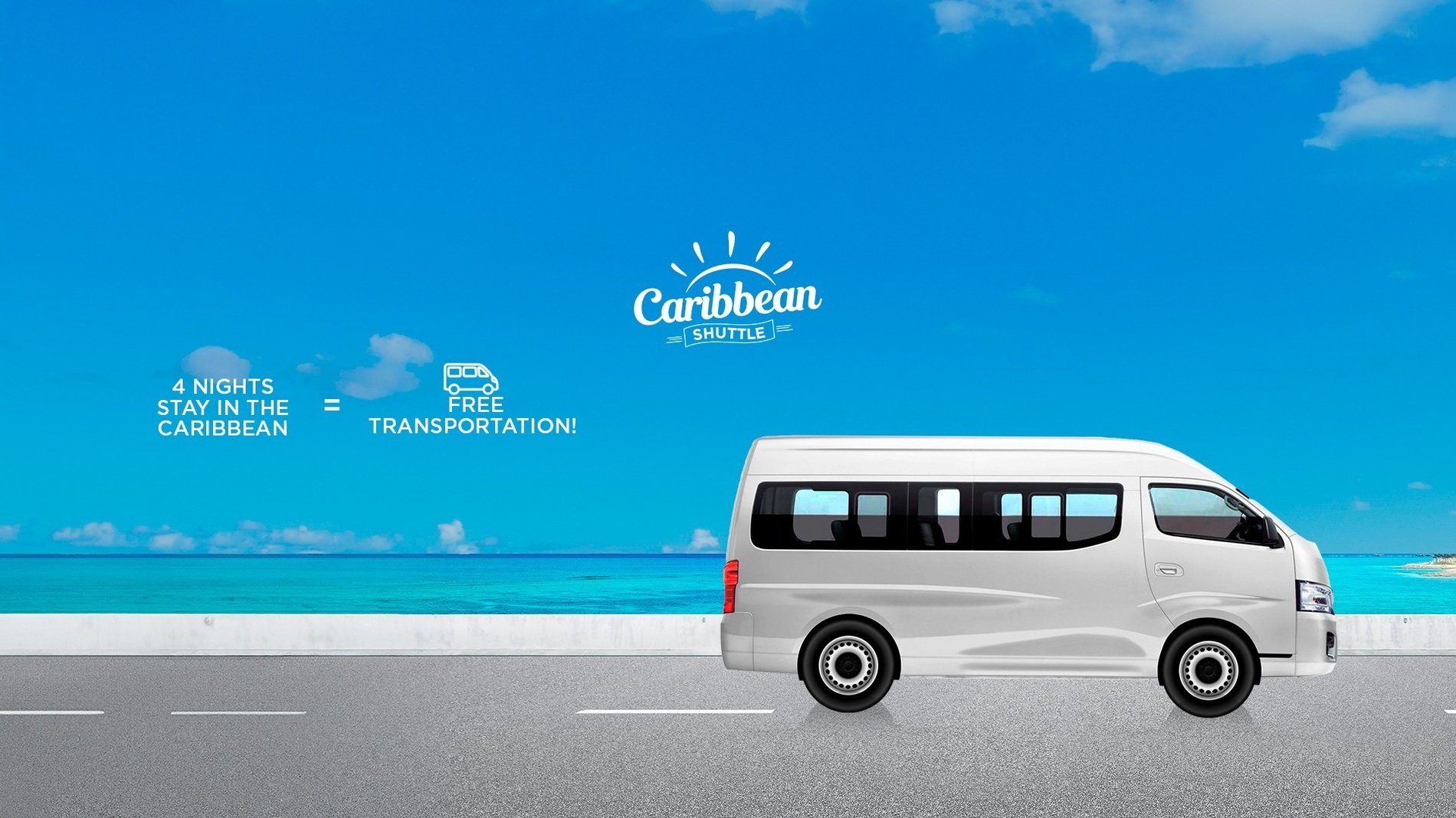 an advertisement for the caribbean shuttle shows a white van in front of the ocean