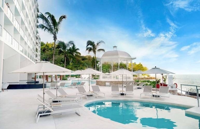 Outdoor pool with sea views at Hotel Grand Park Royal Puerto Vallarta, Mexico