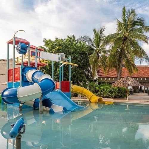Slides in the water park of the Hotel Park Royal Beach Ixtapa in Mexico