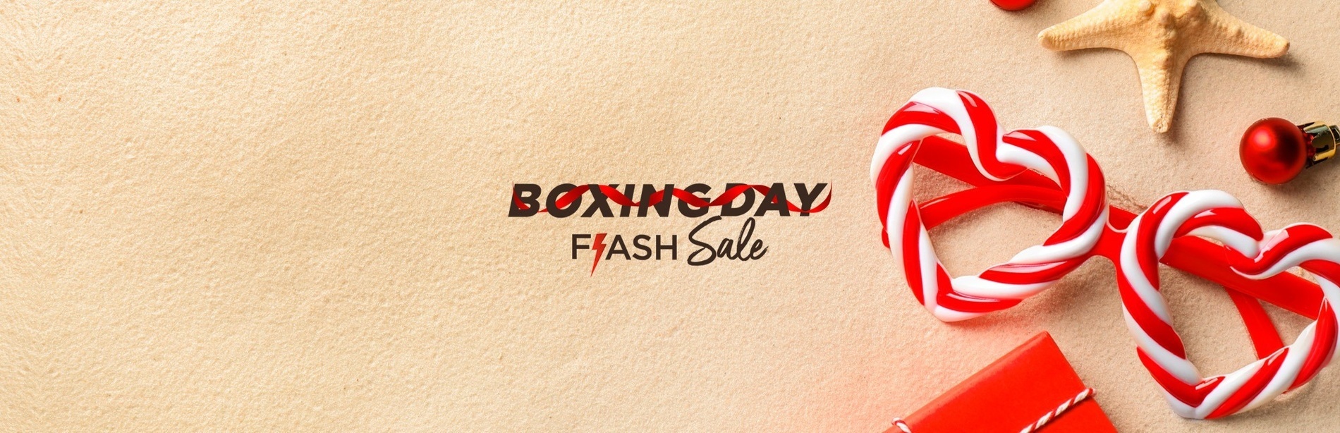 a boxing day flash sale advertisement with candy canes