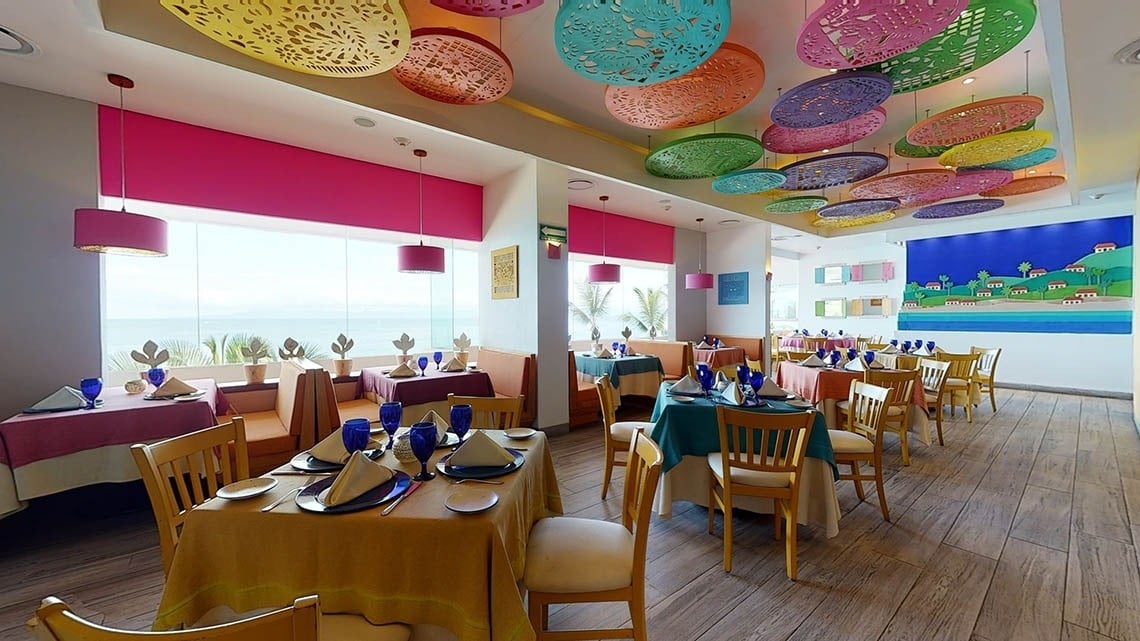 Frida Restaurant, dishes and traditional Mexican decoration of the Hotel Grand Park Royal Puerto Vallarta