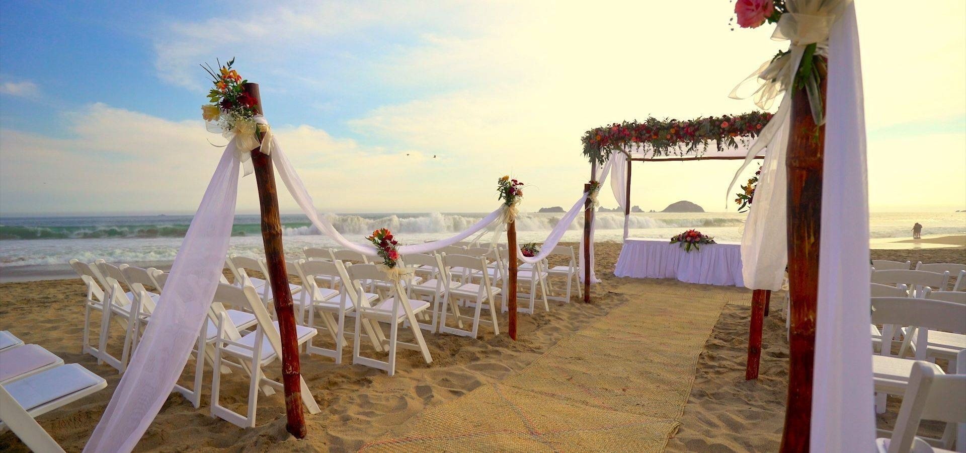 Altar decorated for weddings, get married on the beach with Park Royal Hotels and Resorts