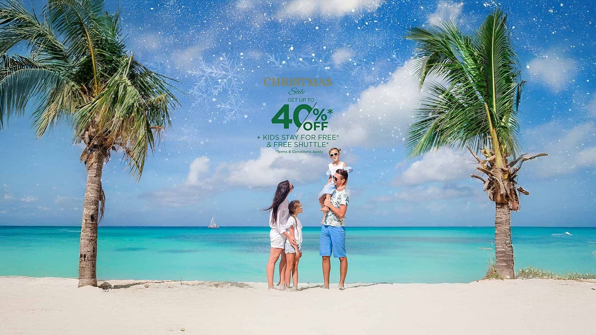 a beach with palm trees and the words reserva e economize