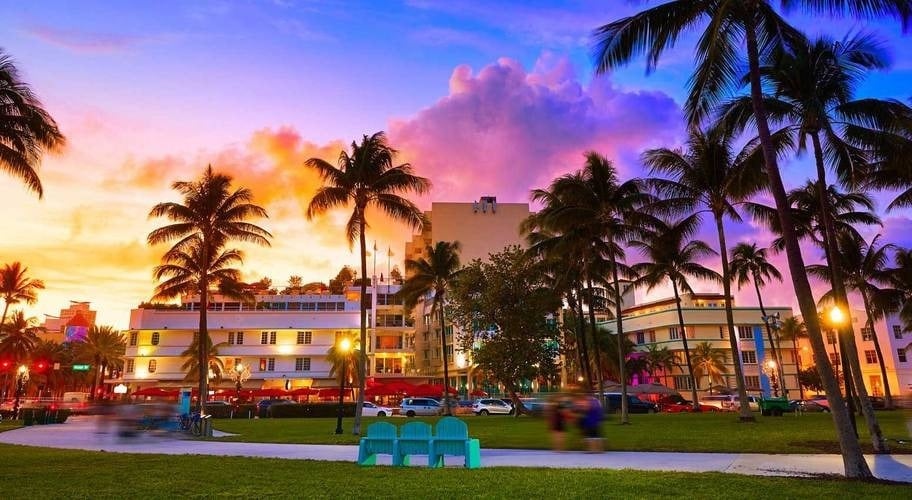 Sunset over the facilities of Park Royal Miami Beach in the USA