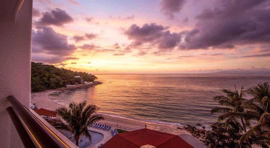 View of the beach from a balcony of Hotel Grand Park Royal Puerto Vallarta, Mexico