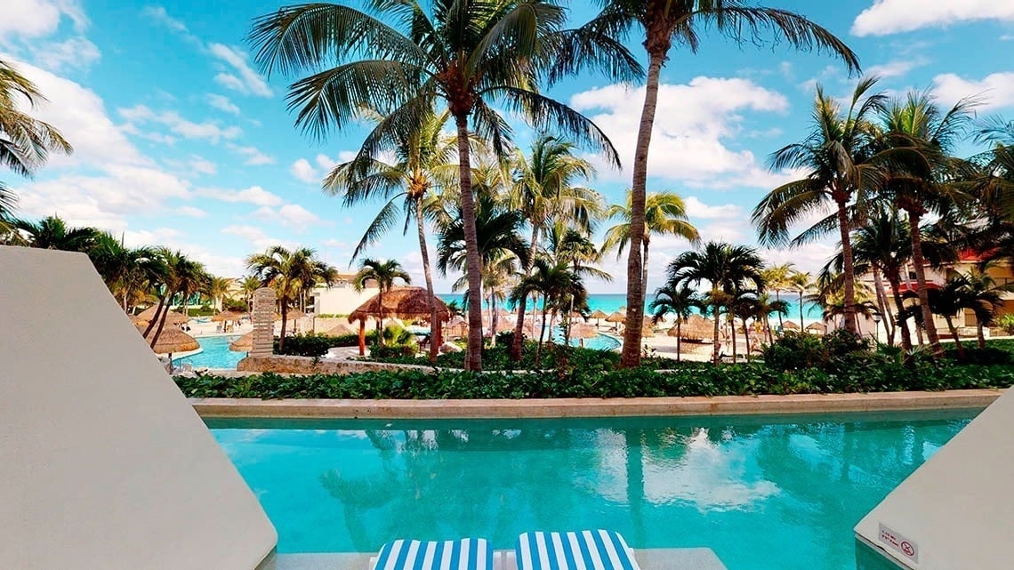 Views of the pool from a room at the Grand Park Royal Cancun Hotel