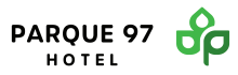 Logo de Parque 97 Suites: "PARQUE 97" y "HOTEL" con un símbolo verde de hojas.