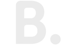 Letra B estilizada com um ponto, logotipo da PenichePraia - Bungalows, Campers & Spa.