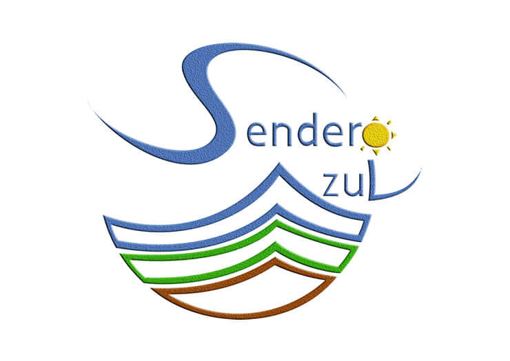 Playa Esperanza Resort: Logo para Senderos de Zul, con formas curvas y sol.
