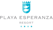 Logo del hotel Playa Esperanza Playa Esperanza Resort con peces y corona.
