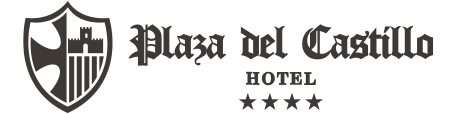 a black and white logo for plaza del castillo hotel