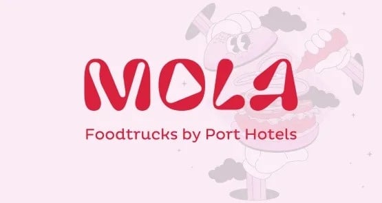 a pink and red logo for mola foodtrucks by port hotels