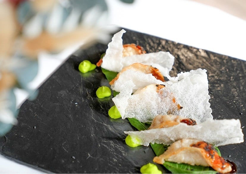 a close up of a plate of food on a table