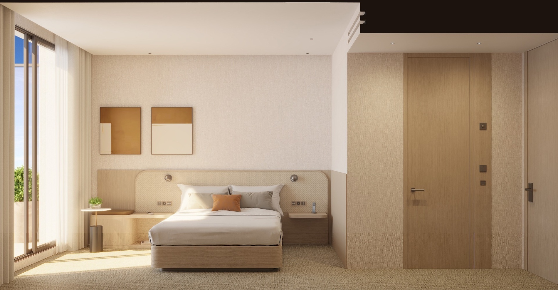 una habitación de hotel con dos camas y una televisión