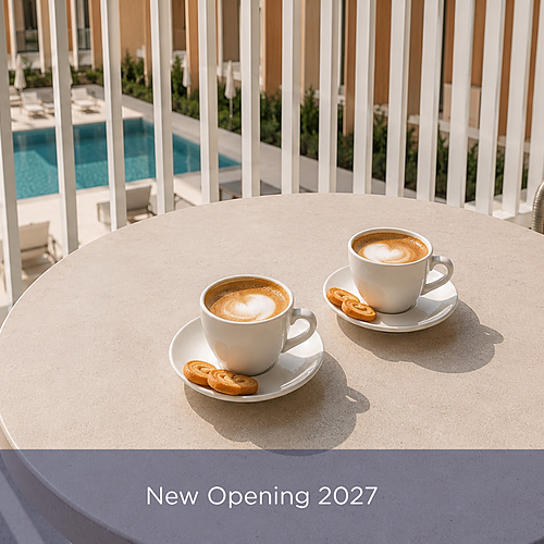 Enjoy Port Hotels: Corporativa with coffee by the pool. New Opening 2027.