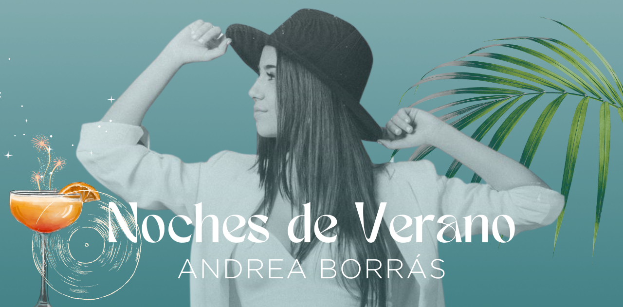 un cartel de andrea borras con una mujer y un cóctel