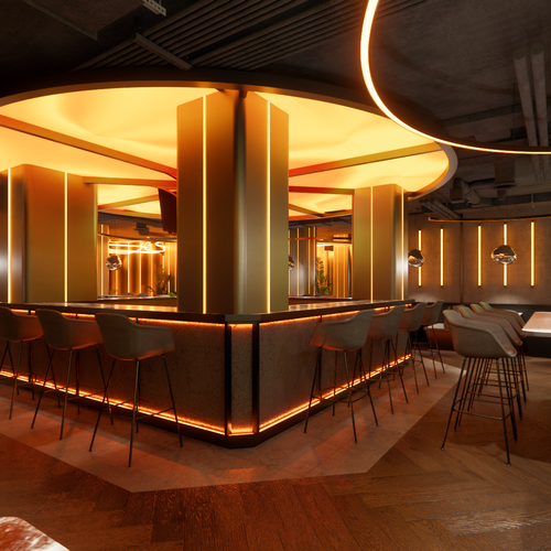 Port Hotels: Corporativa - Bar e lounge moderno com shuffleboard e arcade.