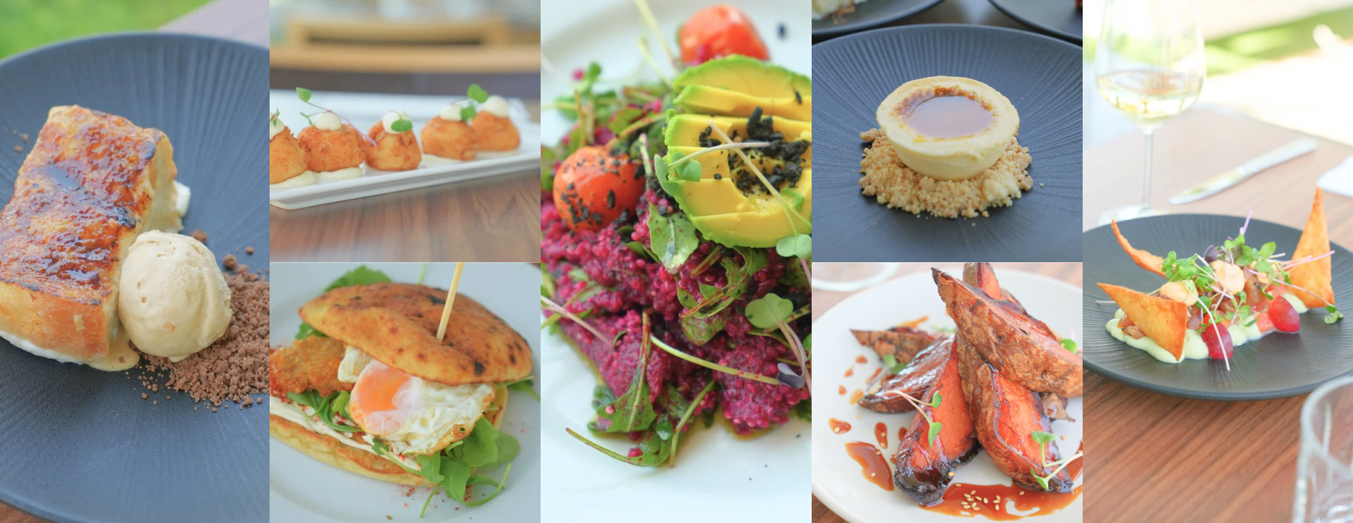 a collage of different types of food on a table