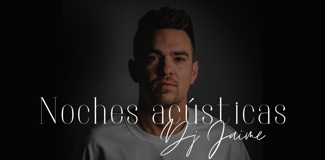 a man in a white shirt stands in front of the words noches acusticas