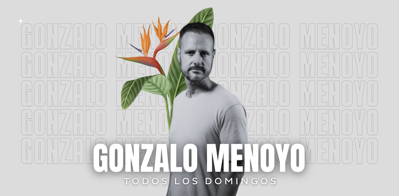 a poster for gonzalo menoyo shows a man holding a flower