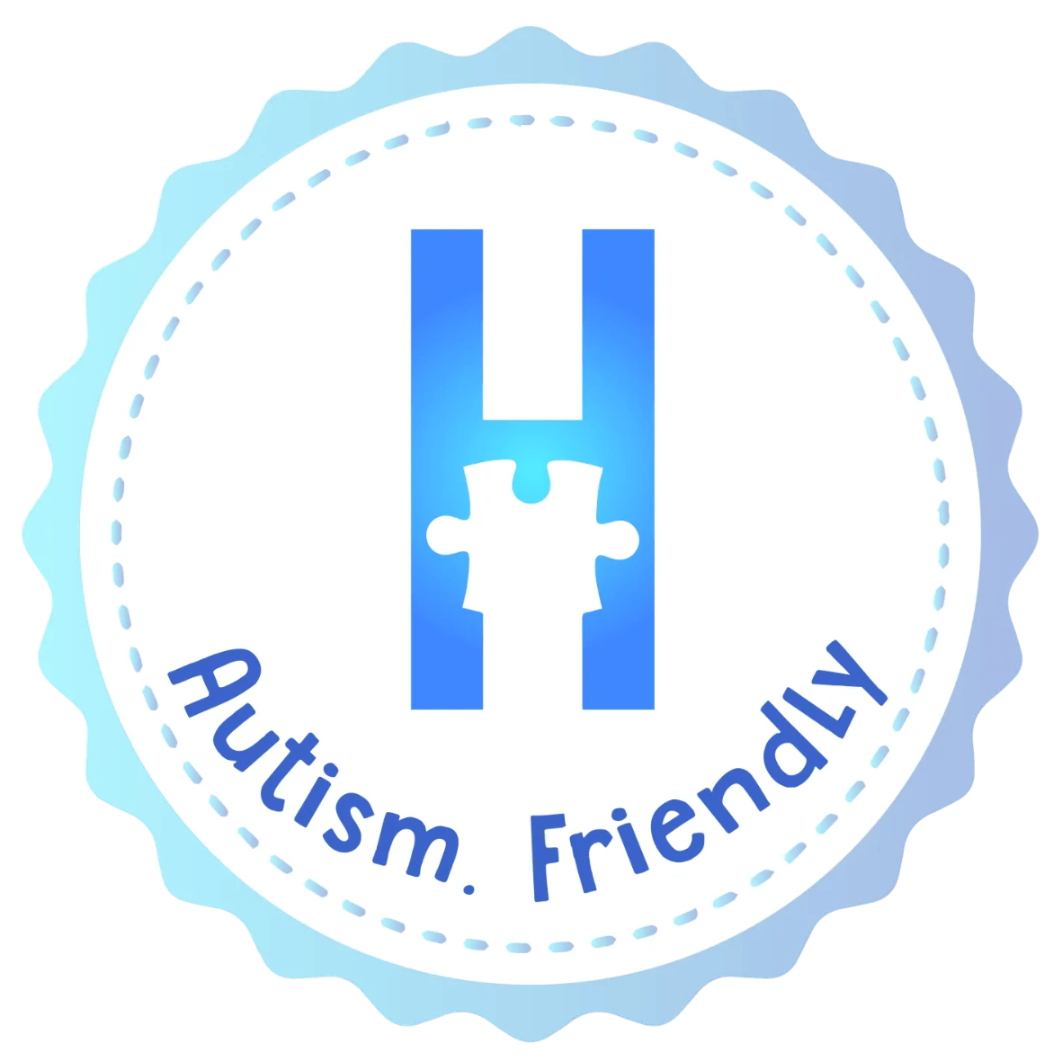 a sticker that says autism friendly on it
