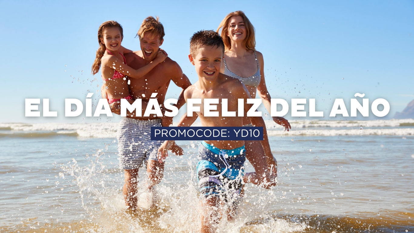 a family splashing in the ocean with the promocode yd10