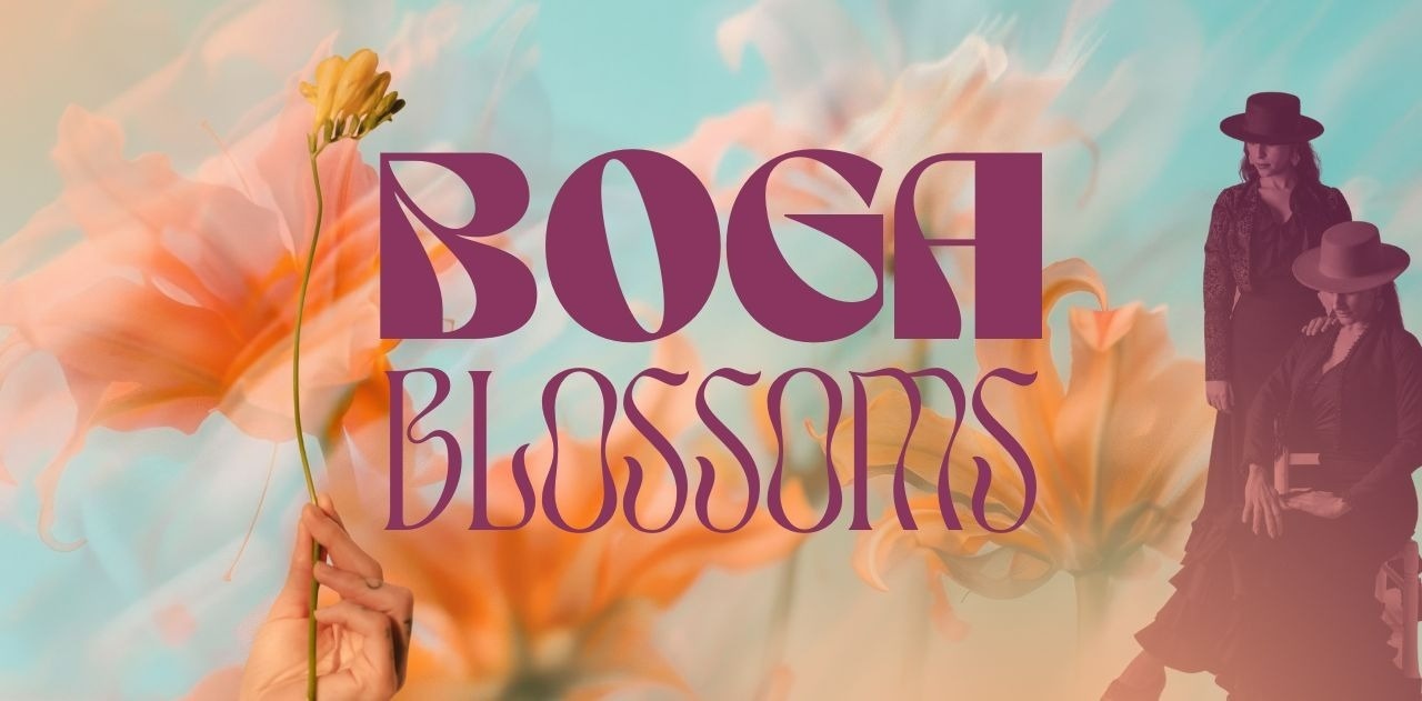 a poster for the 1st anniversary party of boga blossoms