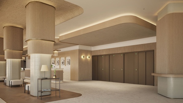 an artist 's impression of the lobby of a hotel