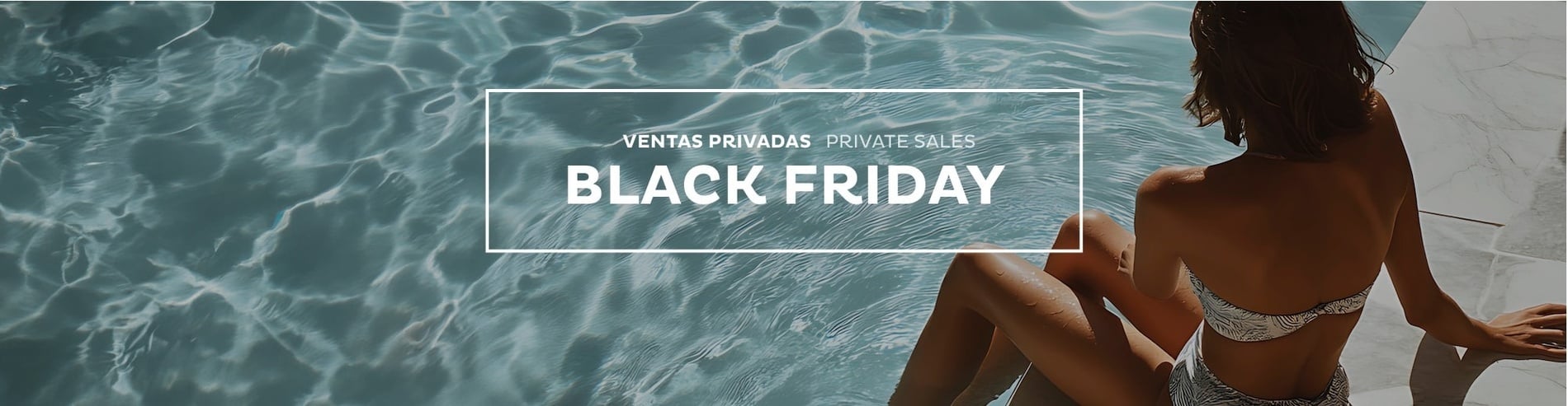 a woman in a bikini sits on the edge of a pool with the words black friday above her