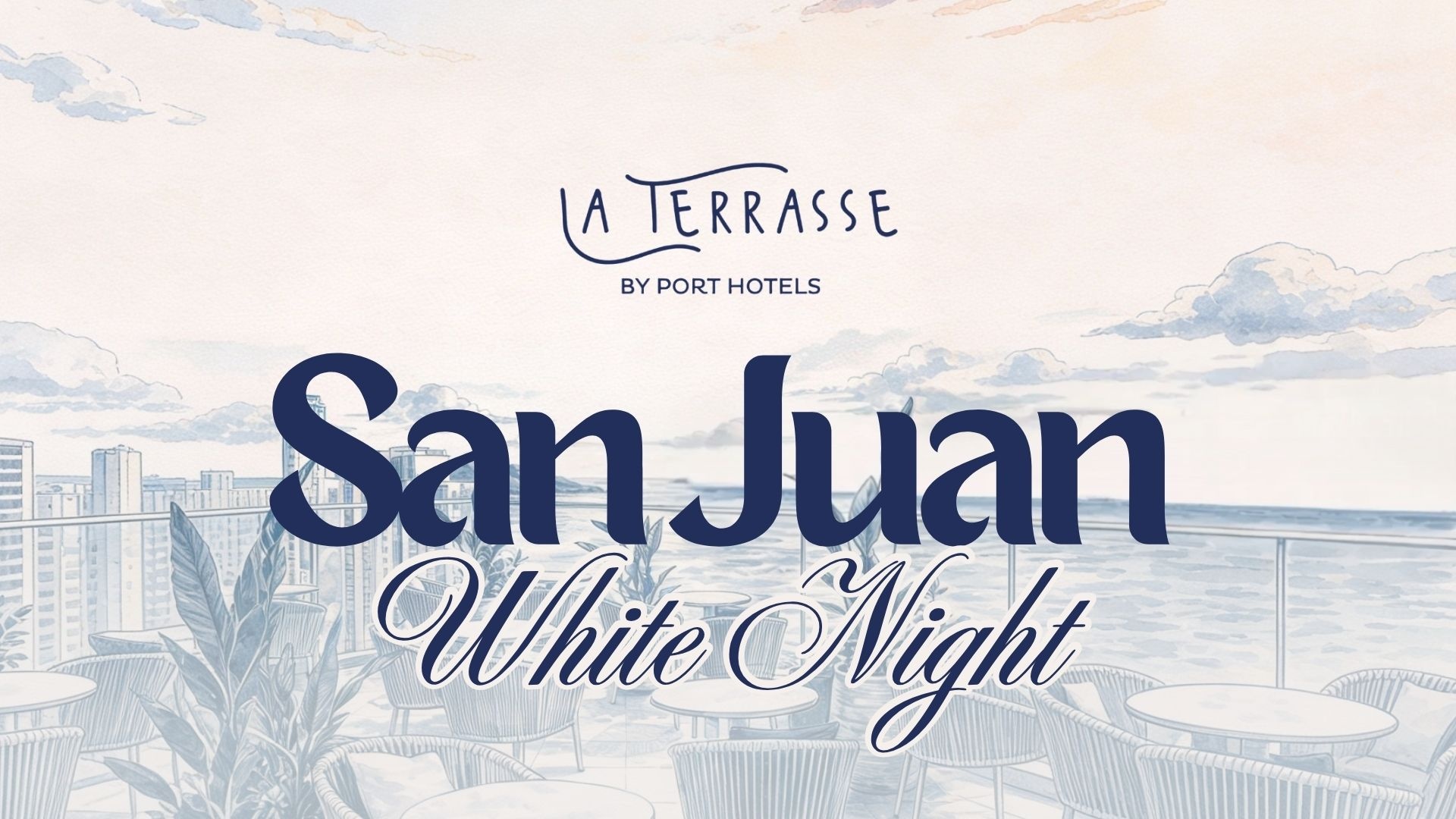 La Terrasse by Port Hotels: Noite Branca em San Juan com vista para o mar.