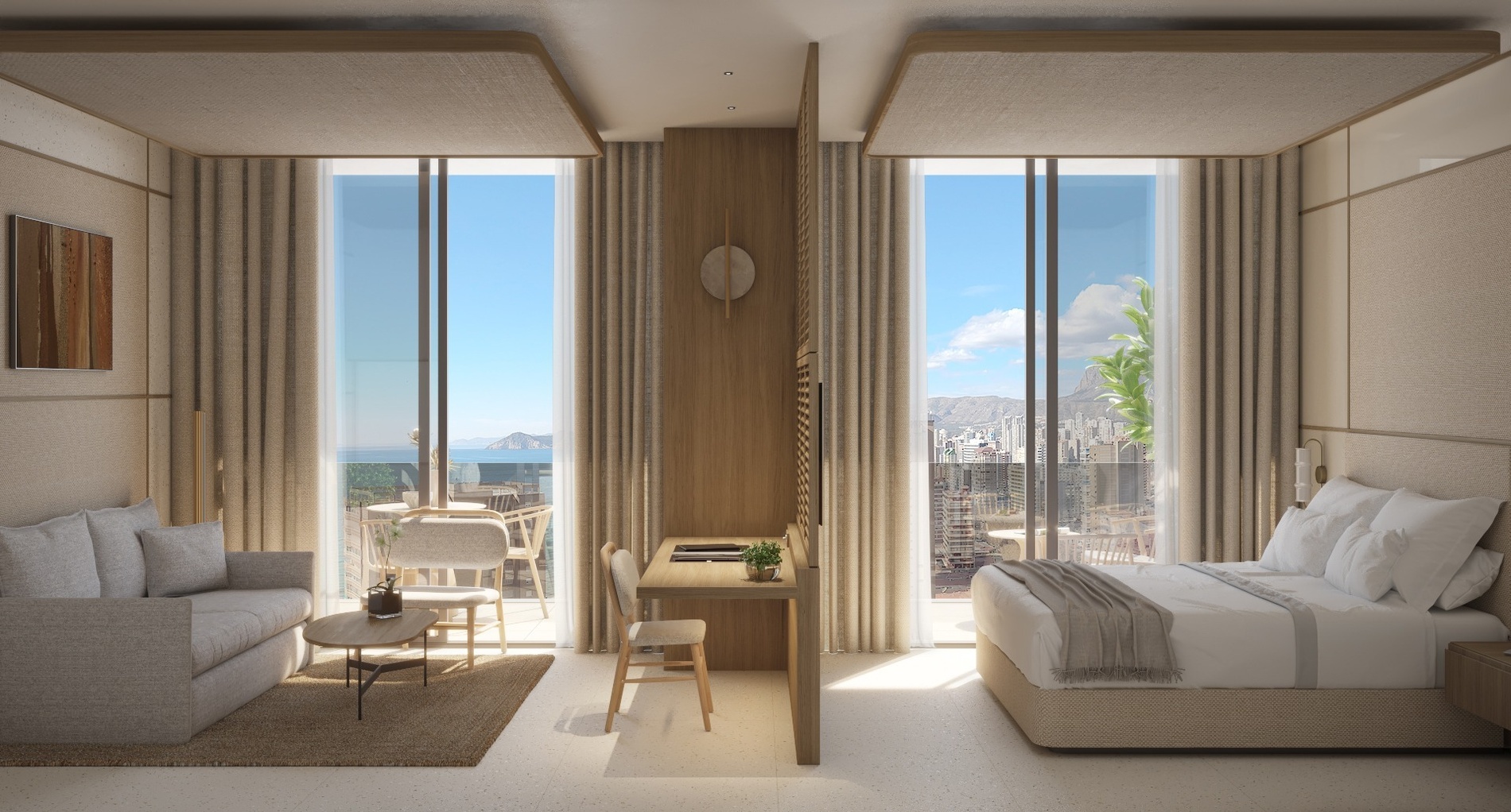 una habitación de hotel con dos camas y una televisión