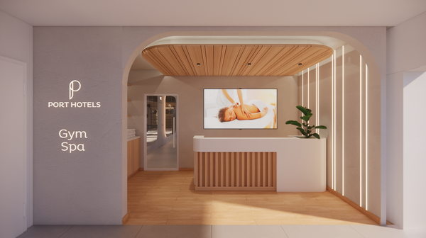 Una elegante piscina interior de diseño moderno cuenta con iluminación integrada, acabados de mosaico y amplios ventanales que ofrecen vistas a un exuberante jardín exterior.