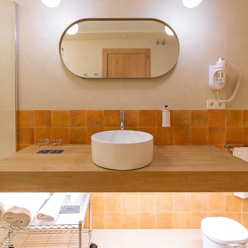 a bathroom with a sink and a mirror and a towel rack